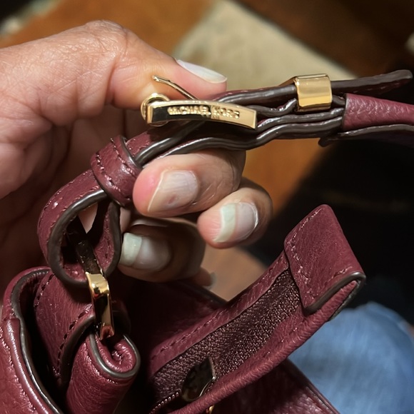Michael Kors Burgundy Pebble Leather Hobo Shoulder Bag - Picture 9 of 14